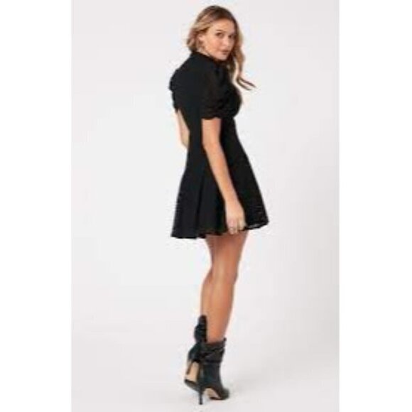 NWT MINKPINK Dreaming of Paris Womens Size M Black Mini Dress Fit n Flare Eyelet - Picture 2 of 12